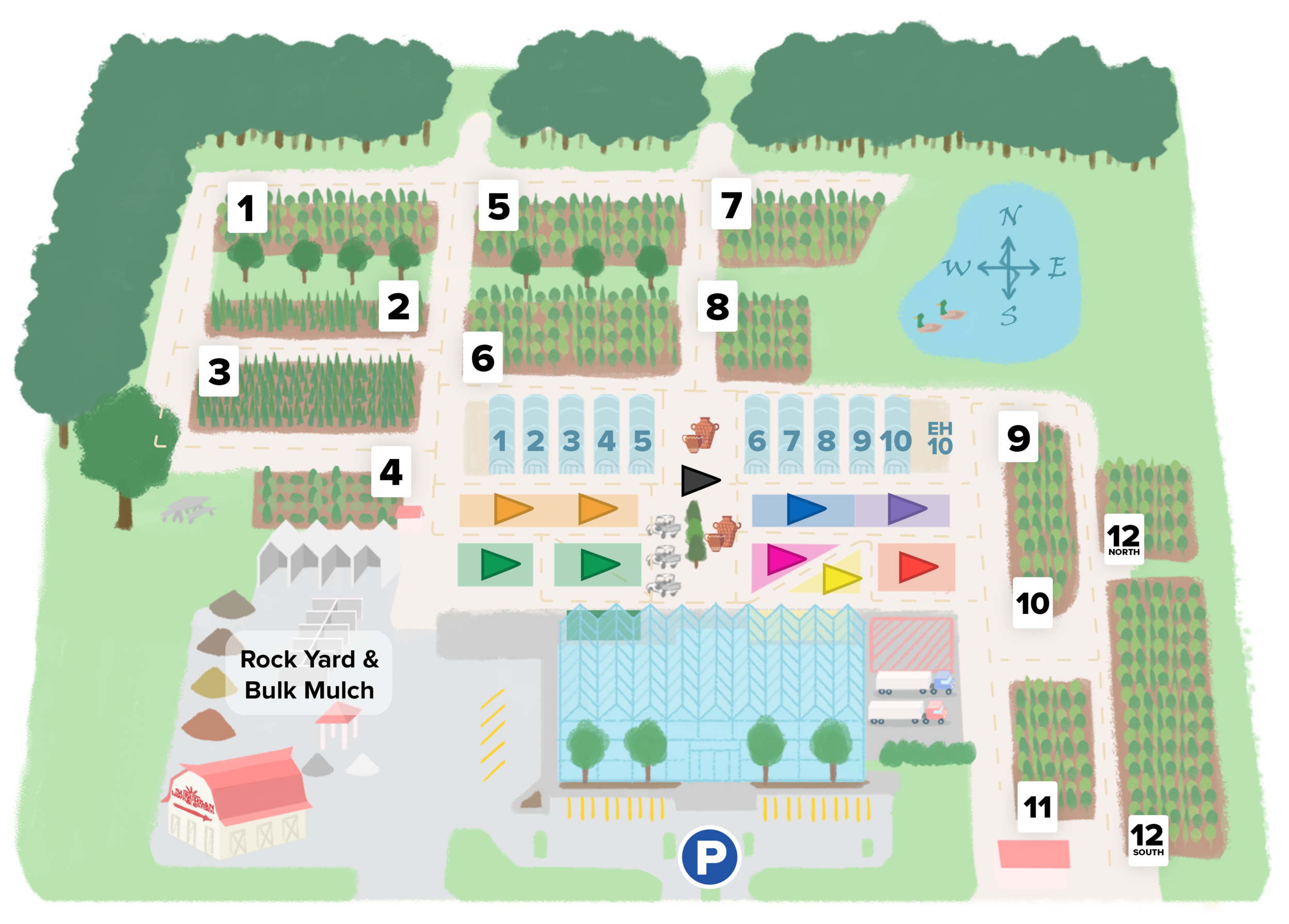 Illustrated Martin City location map with numbered areas to help customers find products, departments, parking, and shopping sections.
