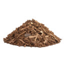 Pile of brown shredded mulch displayed on a white background for landscape and garden bed use.